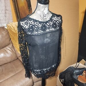 Chic Black Lace Women's Blouse